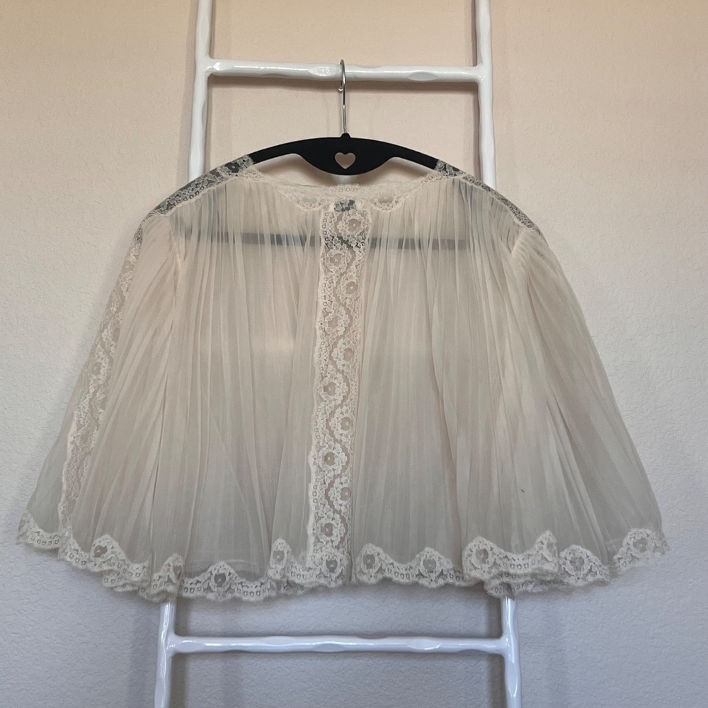 Vintage Christian Dior Lace Bed Jacket Sheer Peignoir Top Romantic Bridal 70s 80 - Picture 8 of 16